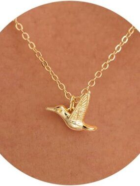 ⚡14k Gold Plated Women Hummingbird Pendant Necklace Elegant Bird Charm Jewelry